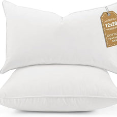 BHZ Throw Pillows 12x20 Euro Pillow Inserts Set of 2, Down Feather Alternative Pillow Inserts, Decorative Soft Large Square White Throw Pillows Insert for Couch Bed Dorm Sofa with Cotton Cover