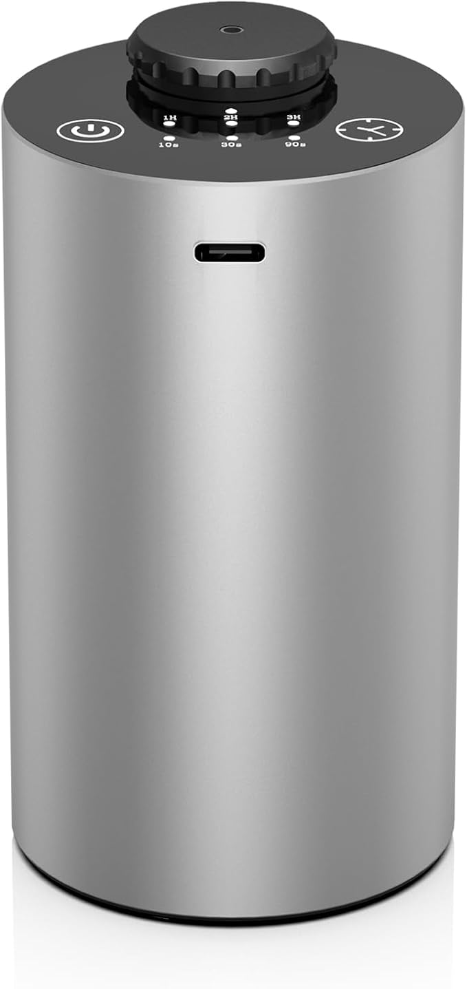 Waterless Essential Oil Diffuser Battery Operated Cordless Aromatherapy Diffuser with Timing & 3 Mist Levels car Diffuser，Silver Aluminum Alloy