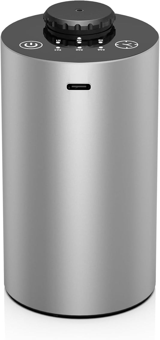 Waterless Essential Oil Diffuser Battery Operated Cordless Aromatherapy Diffuser with Timing & 3 Mist Levels car Diffuser，Silver Aluminum Alloy