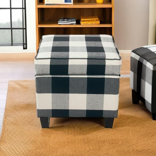 HomePop Home Decor | K7342-F2262| Classic Square Storage Ottoman with Lift Off Lid | Ottoman with Storage for Living Room & Bedroom, Black Plaid Large