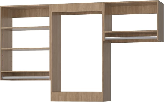 Modular Closet System, 96" Wide Closet Organizer System with Hanging Shelving , Wood Tower Closet Storage for Walk In Closets, Wall Mounted Wardrobe Organizer Kit System, Bedroom, Wood