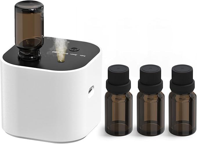 Waterless Essential Oil Diffuser Scent Diffuser with Battery Operated,Cycle Star,3 Mist Modes,Cordless Diffusers for 400 sq.ft Home Bedroom Office Desk,Includes 30ml Oil,White