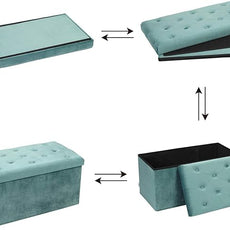 B FSOBEIIALEO Folding Storage Ottoman, Long Ottomans Shoes Bench, Velvet Storage Chest Footrest Seat 31.5