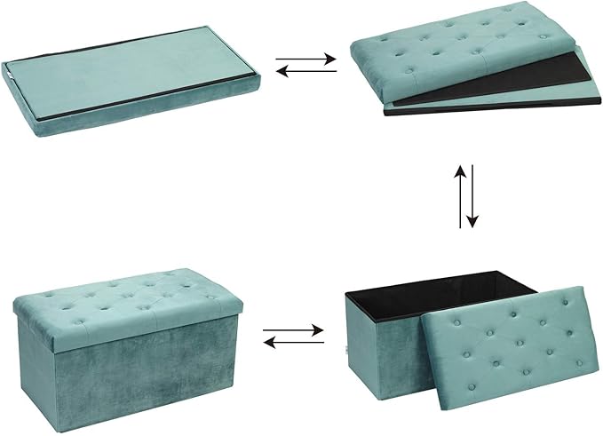 B FSOBEIIALEO Folding Storage Ottoman, Long Ottomans Shoes Bench, Velvet Storage Chest Footrest Seat 31.5"x15.7"x15.7" (Teal, Large)