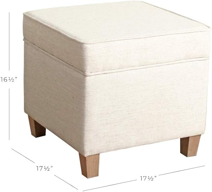 Homepop Home Decor | K7342-F2067 | Classic Square Storage Ottoman with Lift Off Lid | Ottoman with Storage for Living Room & Bedroom, Cream Woven