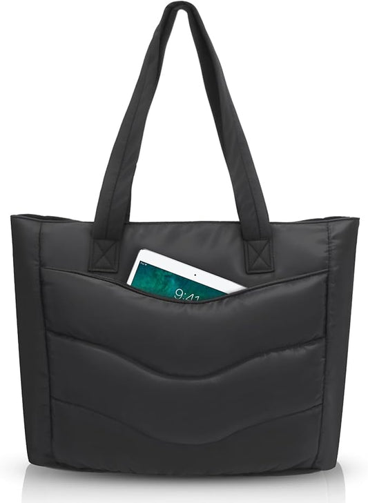 Skycase Puffer Tote Bag for Women - Lightweight Puffy Work Handbag- Large Laptop Quilted Shoulder Bag for Daily, Travel, Gym