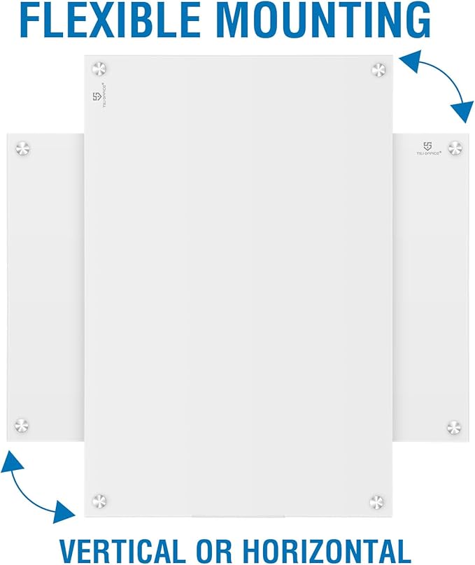 TSJ OFFICE Glass Dry-Erase Board - 48 x 32 Inches Brilliance White Magnetic Glass Whiteboard, Wall Mounted Large Frameless White Board for School, Home & Office