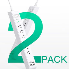 2 Pack Power Strip, 12FT Long Extension Cord, Surge Protector with 6 Outlets and 4 USB Ports (2 USB C), Flat Plug Overload Protection, Extension Cord 10+ ft, Wall Mount for Home Office Dorm College