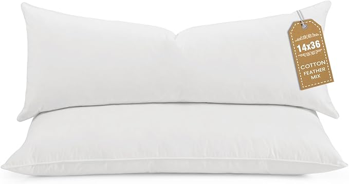 BHZ Euro Throw Pillow Inserts, 14x36 Down Feather Alternative Pillow Inserts Set of 2, Decorative Soft Large Square White Throw Pillows Insert for Couch Bed Dorm Sofa with Cotton Cover