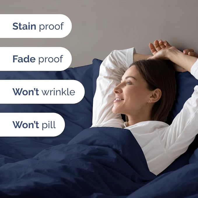 Duvet Cover Oversized Queen Size Set - Extra Soft Duvet Cover 98 x 98 with 2 Pillow Sham - Hotel Luxury, Easy Care and Fade Free with Zipper Closures & Ties - Comfy Breathable Bedding Set (Navy Blue)