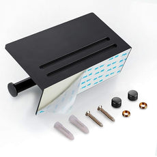 Toilet Paper Holder - Aluminium Double Roll Toilet Tissue Holder with Mobile Phone Shelf for Bathroom, 3M Self Adhesive No Drilling or Wall-Mounted with Screws, Rustproof Modern Style Black