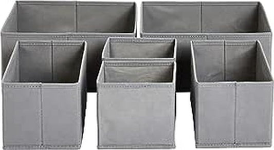 Amazon Basics Cloth Drawer Storage Organizer Boxes for Socks, Underwear and Baby Items, Set of 6, Gray