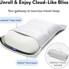 Cushion Lab Travel Deep Sleep Pillow – Compact Memory Foam Neck Pillow for Sleeping, Portable Pillow for Hotels, Camping, Side & Back Sleepers, On-The-Go – Calm Grey