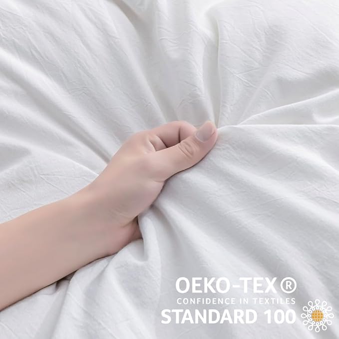 JELLYMONI White Duvet Cover Full Size - 100% Washed Cotton Linen Feel Textured Comforter Cover, 3 Pieces Breathable Soft Bedding Set with Zipper Closure (Pure White, Full 80"x90")