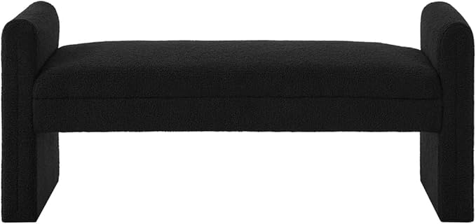 24KF Modern Upholstered Bed Bench Covered with Soft Boucle Teddy Fabric, Lovely Entryway Bench Ottoman with Armrest, 5062-Black