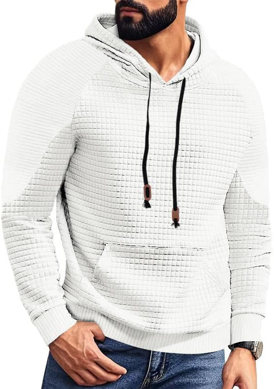 Men's Waffle Sweatshirt - Autumn Winter Hooded Pullover Loose Fit Casual Wear for Vacation Daily Life