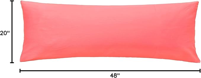 iMaylex Soft 100% Egyptian Cotton Zipper Pillow Case, Cozy and Lightweight Pillowcase, Easy Care, Coral Pink, Body, 20'' x 48''