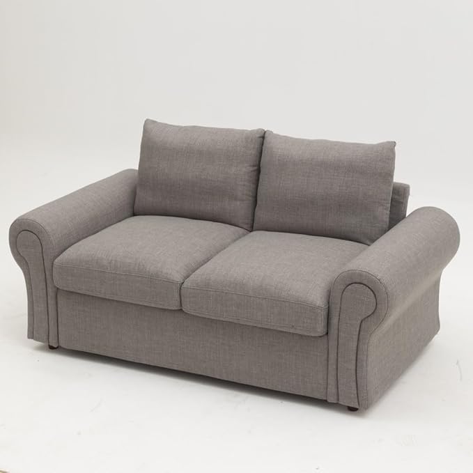 Panana Modern 2 and 3 Seats Loveseat Sofa Couch with Storage, Small Love Seat Couches for Living Room, Bedroom, Apartment, Office (Light Gray Linen Fabric, Ruched Arm - 2 Seater)