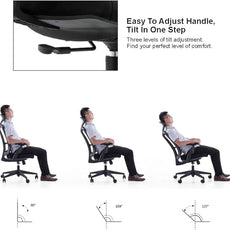 SUNLINE Ergo Plus Ergonomic Office Chair - Desk Chair, Mesh Computer Leatherette Headrest, Memory Foam Seat, and Smooth Casters - Adjustable Lumbar Support, Home Office - Black, 330 lbs