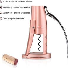 Forge Quality Compact Vertical Lever Corkscrew Wine Opener with Foil Cutter. 3 Seconds to Open a Bottle of Wine. Pink.