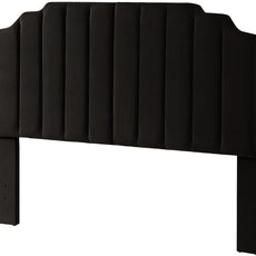 24KF Black Velvet Tufted King Upholstered Headboard, Modern Vertical Channel Design California King Headboard with Stepped Silhouette Top Edge,Black