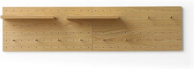 Wooden Pegboard Modular Display Organization Storage Wall Hooks Shelf (Color:Oak)
