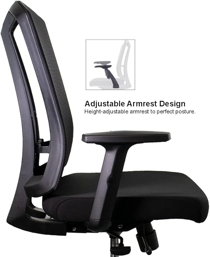 SUNLINE Ergo Classic Ergonomic Office Chair - Desk Chair with Adjustable Lumbar Support, Foam Seat Cushion, Mesh Back, and Smooth Casters - Ideal as Computer Chair, Home - Black, 330 lbs