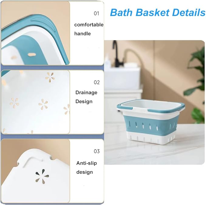 Foldable Plastic Shower Caddy Basket 2 Pcs, Portable and Durable Toiletries Caddy with Handles Ideal for Dorm, Bathroom, Cleaning, Kitchen, Camping, Waterproof, Easy to Clean (Grey 2 pack)