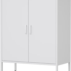 Bathroom Floor Storage Cabinet,40H Small White Cabinets for Storage with Doors,2 Door Metal Towel Freestanding Cabinet for Small Spaces,Two Door Hallway Short Cabinets,Shallow Low Cupboard