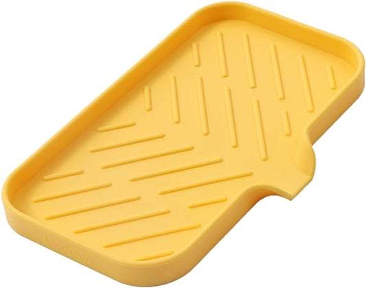 Silicone Bathroom Soap Dishes with Drain Spout-Bathroom and Kitchen Sink Organizer,Sponge Holder,Dish Soap Tray,Perfect for Dispenser,Scrubber,Bottle,Cup on Sink or Counter-Yellow 9.6"×5.3"