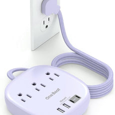 10Ft Flat Plug Power Strip, Purple Flat Extension Cord - 3 Outlets 4 USB Ports (2 USB C) Desktop Charging Station, Cruise Ship Power Strip with No Surge Protection for Travel, Dorm Room Essentials