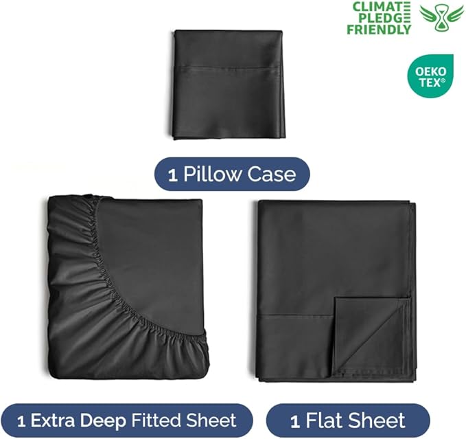 Extra Deep Pocket Twin XL Sheets - 3 Piece Breathable & Cooling Bed Sheets - Hotel Luxury Bed Sheet Set - Soft, Wrinkle Free & Comfy - Easily Fits Extra Deep Mattresses - Deep Pocket Black Sheets Set