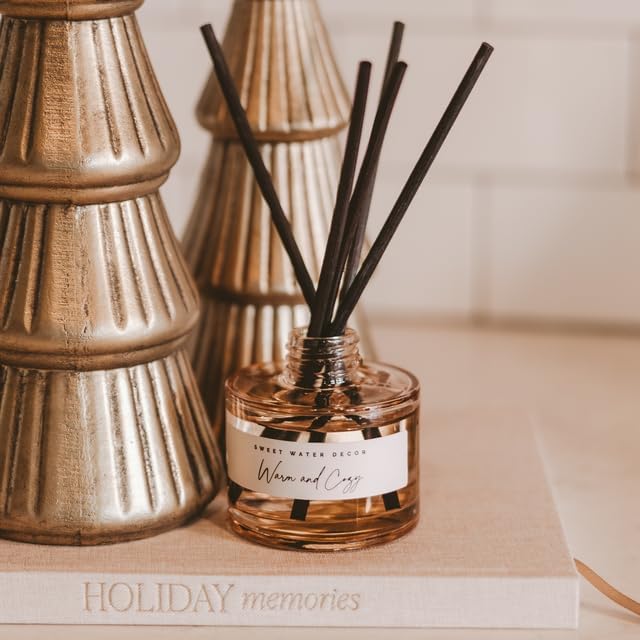 Sweet Water Decor Warm and Cozy Reed Diffuser Set - Orange, Cinnamon, Clove, and Pine Fall and Winter Scented Diffuser - Sandstone Diffusers for Home, Long Lasting Fragrance, Made in The USA
