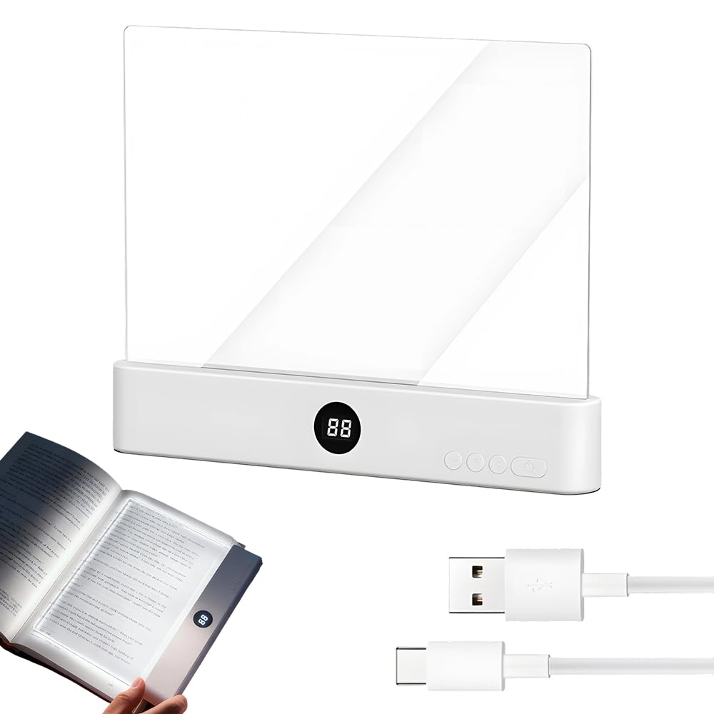PolishWiz Rechargeable Book Light with Clear LED Flat Panel, 3 Color Modes & Timer, Dimmable Full Page Reading Light for Reading in Bed at Night, Book Lights for Readers Kids Adults (Black)