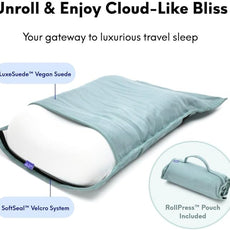 Cushion Lab Travel Deep Sleep Pillow – Compact Memory Foam Neck Pillow for Sleeping, Portable Pillow for Hotels, Camping, Side & Back Sleepers, On-The-Go – Wellness Green