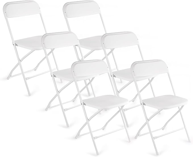 6 Pack White Folding Chairs, Portable Stackable Commercial Foldable Chair, Indoor Outdoor Plastic Folding Chair for Events/Office/Home/Wedding/Party, 400lbs Capacity