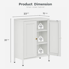 Bathroom Storage Cabinet, Metal Sideboard Cabinet, White Bathroom Floor Cabinets with 2 Doors and Adjustable Shelves for Kitchen, Living Room, Entryway,Office (White, 31.5