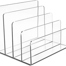 Acrylic File Organizer, 4Sections Clear Desk Organizer for Home Office, Desktop File Folder, Acrylic Mail Organizer Countertop for Notebook, Document and Paper, Clear File Holder,1Pcs