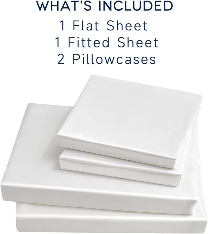 Satin Sheets King Size - 4 Pieces Luxury Silky Soft Bed Sheets, Wrinkle-Free White Satin Silk Sheet Set with 1 Deep Pocket Fitted Sheet, 1 Flat Sheet, 2 Pillow Cases