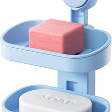TAILI Double Layer Soap Dish Holder Suction Cup, Strong Sponge Holder for Shower, No Tools Soap Saver for Bathroom, Tub and Kitchen Sink, Shower Accessories, Drill-Free, Removable, Blue
