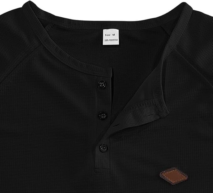 Men's Warm Waffle Top - 1/4 Button Round Neck Solid Color Casual Sweatshirt for Daily Vacation Wear