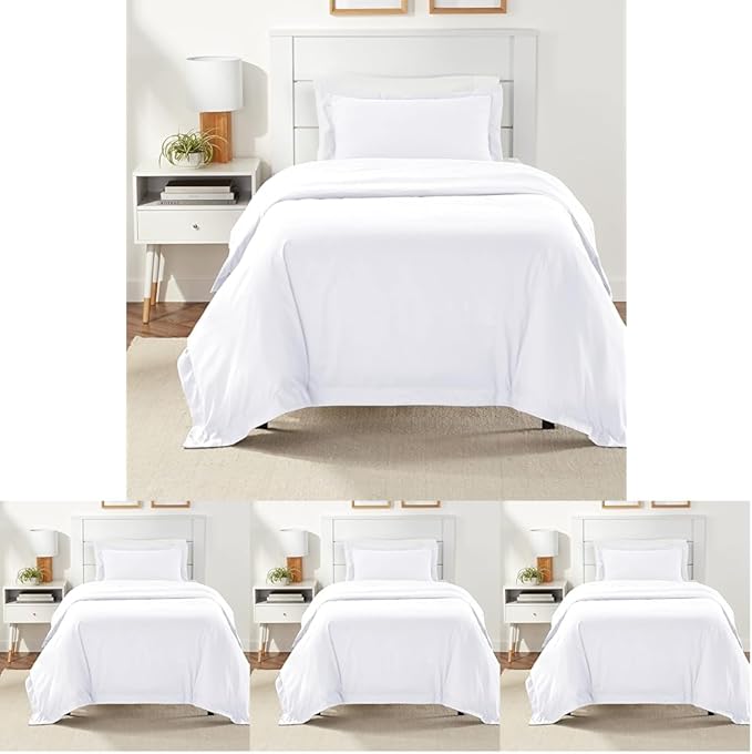 Amazon Basics Lightweight 2 Piece Microfiber Duvet Cover Set with Zipper Closure, Twin/Twin XL, Bright White, Solid (Pack of 4)