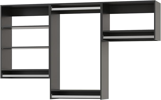 Modular Closet Organizer - 60" Wide Tower with Hanging Shelves, Wall-Mounted Wardrobe Kit for Walk-In Closets, Black