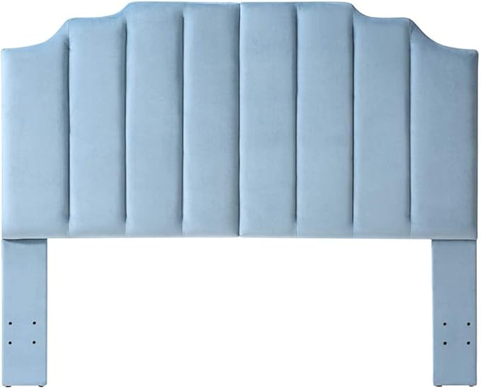 24KF Seaglass Velvet Tufted Queen Upholstered Headboard, Modern Vertical Channel Design California Queen/Full Headboard with Stepped Silhouette Top Edge, 6026-Q-New Seaglass