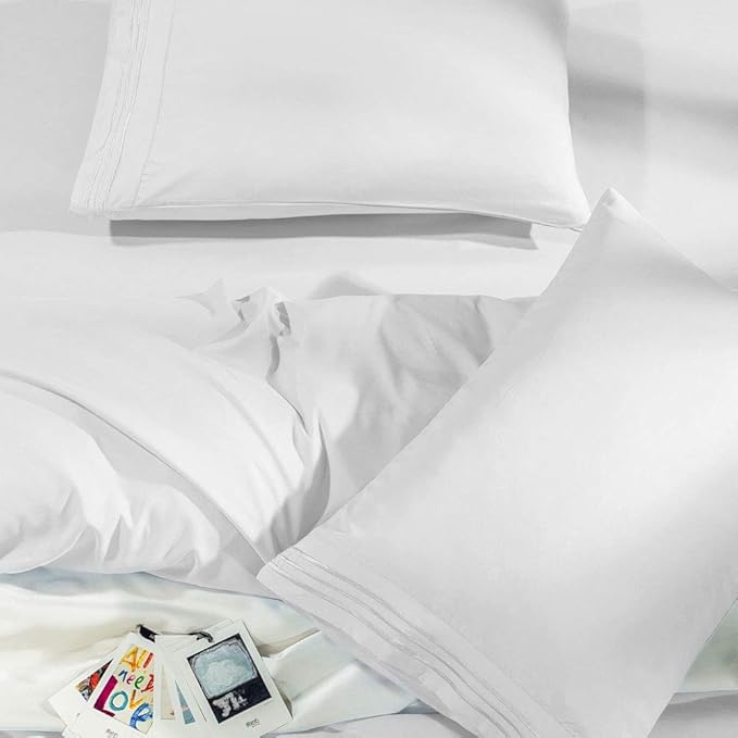 SONORO KATE Bed Sheet Set Super Soft Microfiber 1800 Thread Count Luxury Egyptian Sheets Fit 18-24 Inch Deep Pocket Mattress Wrinkle-4 Piece (White, Twin)