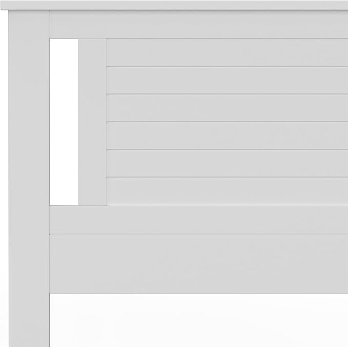 Serene Poplar Wood King Size Headboard in White, Modern Farmhouse Panel with Horizontal Scoring, Casual Coastal Style, Easy Assembly, Quality Materials