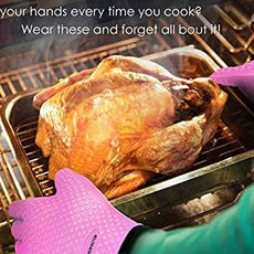 KITCHEN PERFECTION XL Silicone Smoker Oven Gloves-Extreme Heat Resistant BBQ Gloves-Handle Hot Food Right on Your Grill Fryer&Pit|Waterproof Grilling Cooking Baking Mitts|Superior Value Set+3 Bonuses