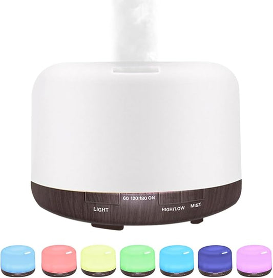 Essential Oil Diffuser 500ml,Aromatherapy Diffuser with 7 LED Lights,Quiet Air Humidifier 4-in-1 with Timer & Auto-Off,Compact Scent Diffuser for Bedroom,Yoga,SPA,Baby Room(Portable Model)