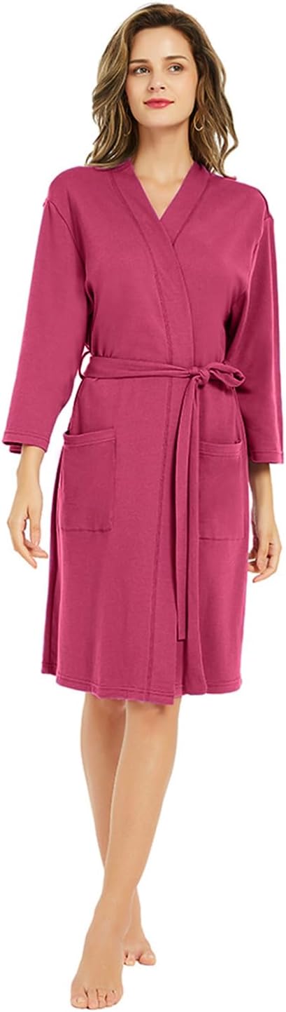 U2SKIIN Womens Robes, 100% Cotton Lightweight Robes 3/4 Sleeves Kimono Knit Soft Loungewear Short Bathrobe