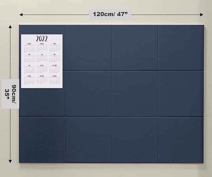 Blue Felt Bulletin Board 47"x35" | Large Cork Bulletin Board Alternative for Office, Home & Classroom | Felt Wall Tiles (12-Pack) | Blue Classroom Decor Office Supplies | Dark Blue